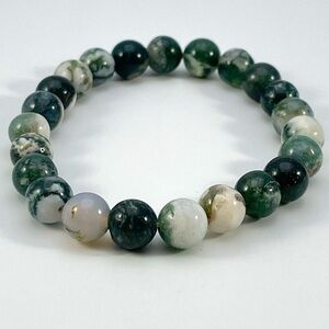 Green Moss Agate Stone Beaded Stretch Bracelet Boho Statement Classic